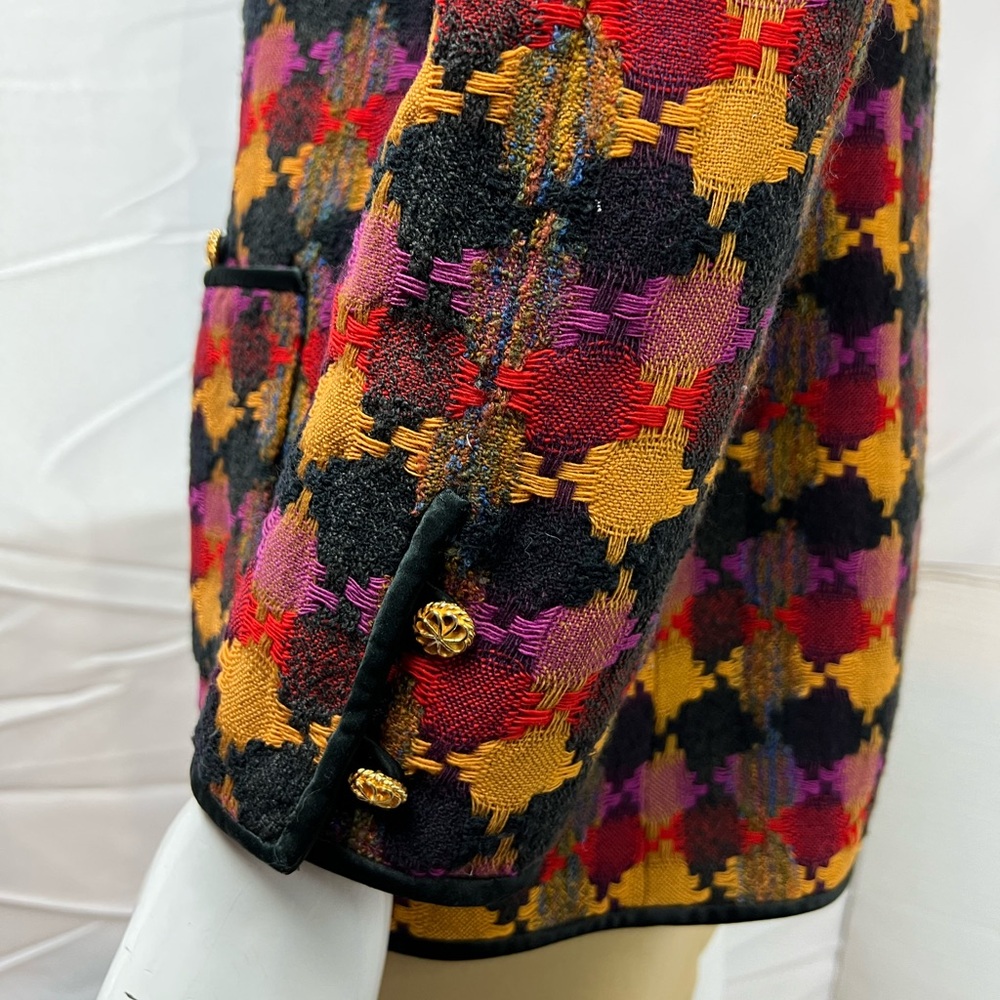 Vintage Carlisle Women’s 6 Wool Silk Geometric Woven Blazer Jacket Coat - Picture 10 of 12
